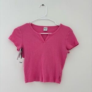 Aritzia Tna Waffle Notch T-Shirt in Cosmic Pink